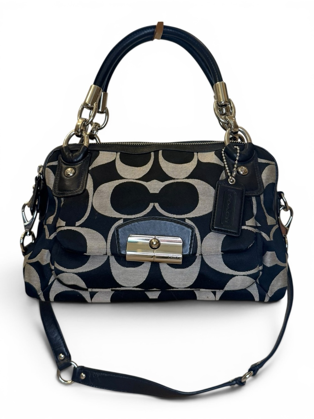 Coach Signature Legacy Black Gray Jacquard Satchel Shoulder Bag Y2K
